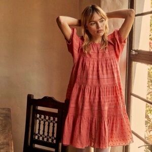 ALTAR’D STATE BABY DOLL CRINKLED TIERED DRESS XS CORAL